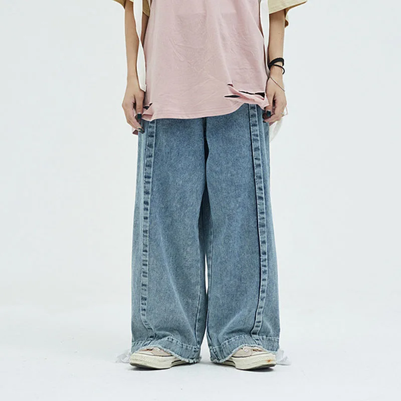 Мужские свободные повседневные прямые джинсовые брюки с широкими штанинами