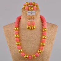 24 inches peach simulated pearl jewelry set nigerian necklace african wedding beads fzz34