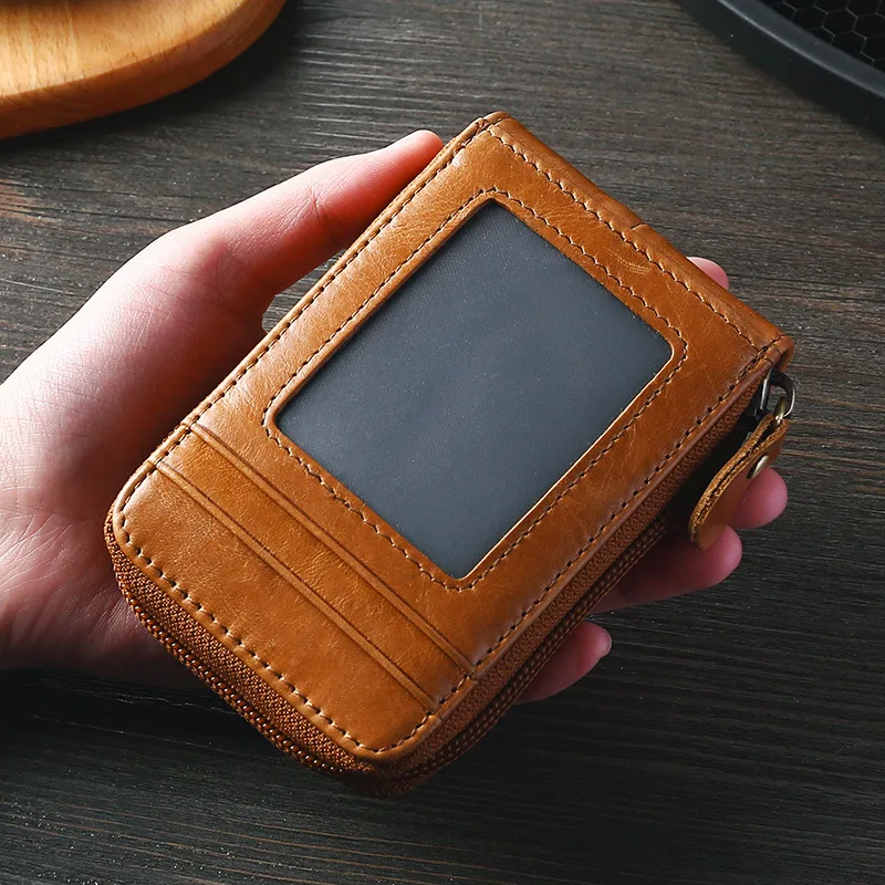 

European and American leather organ card package RFID wallet first layer cowhide transparent window change card holder purse