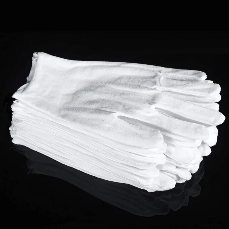 

12 Pairs White Gloves Soft Cotton Gloves Coin Jewelry Silver Inspection Gloves Stretchable Lining Glove Sweat Absorption Gloves