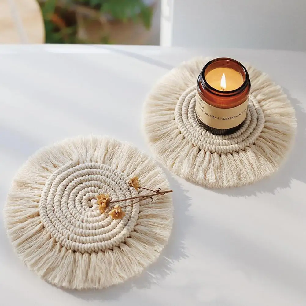 

Round Handmade Braid Non-slip Coffee Tea Cup Pad Mat Cushion Table Placemat