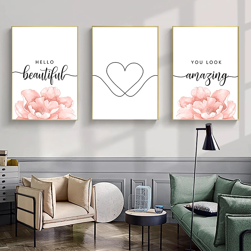 

Modern Fashion Pink Flower Canvas Painting Pink Line Art Anime Poster Scandinavian Print Wall Picture Modern Home Decoration