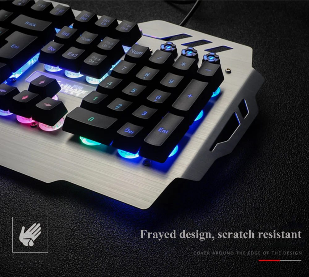 Игровая клавиатура Механическая Проводная, USB, игровая профессиональная Blacklight светодиодный регулируемый свет с металлической панелью для PC Gamer
