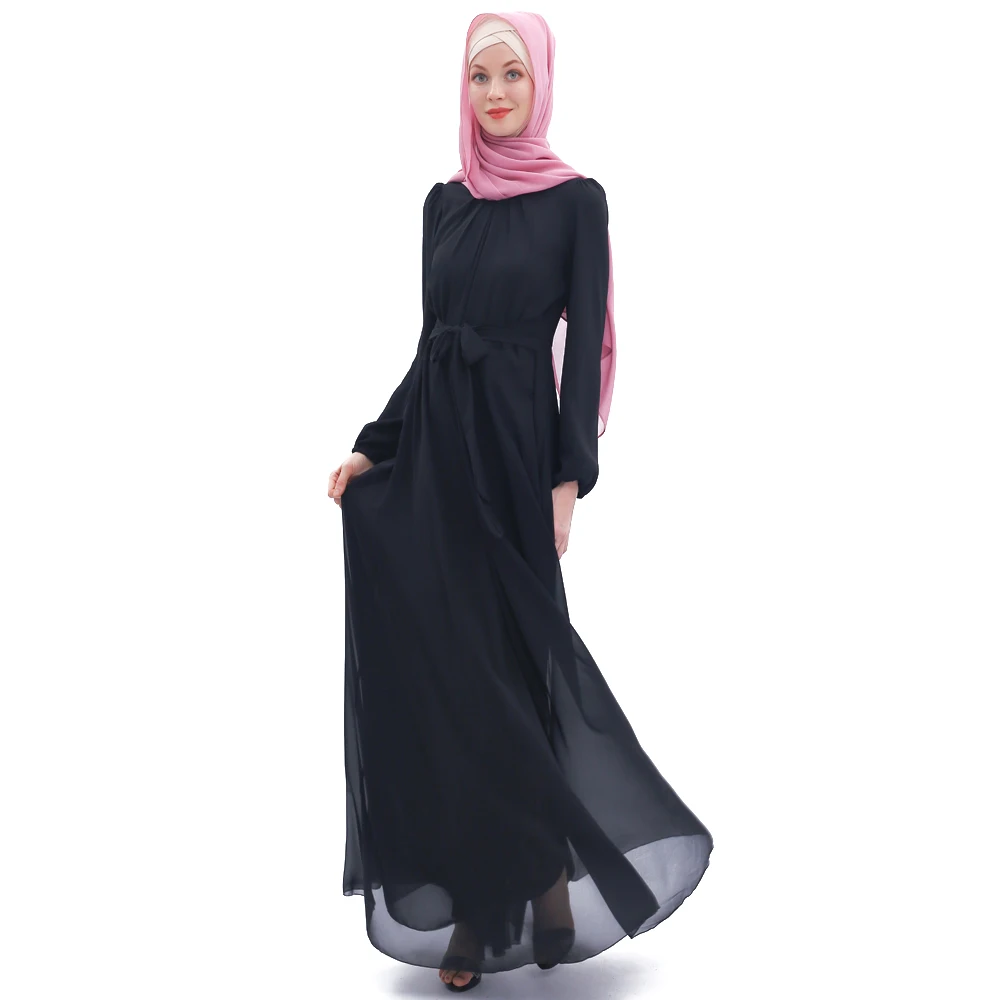 Женское платье макси с рукавом «Бишоп», элегантное простое шифоновое длинное платье с цветочным принтом, мусульманское платье