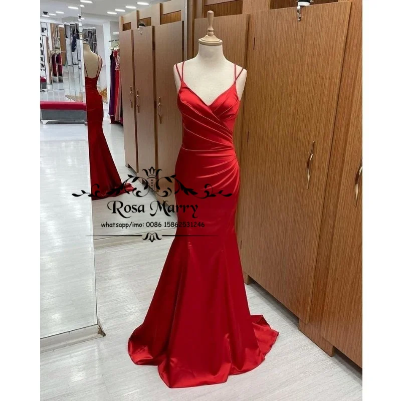 

Соблазнительные Красные Длинные атласные вечерние платья-русалки, простые дешевые официальные платья с оборками, платья для выпускного ве...