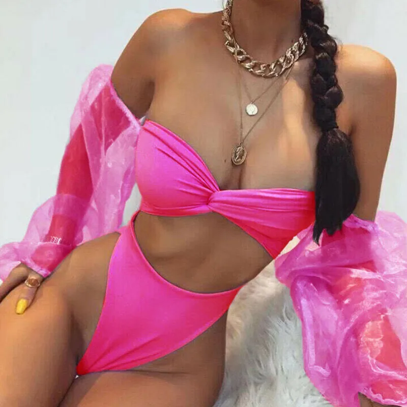 Сексуальное женское Сетчатое прозрачное укороченное бикини с пышными рукавами