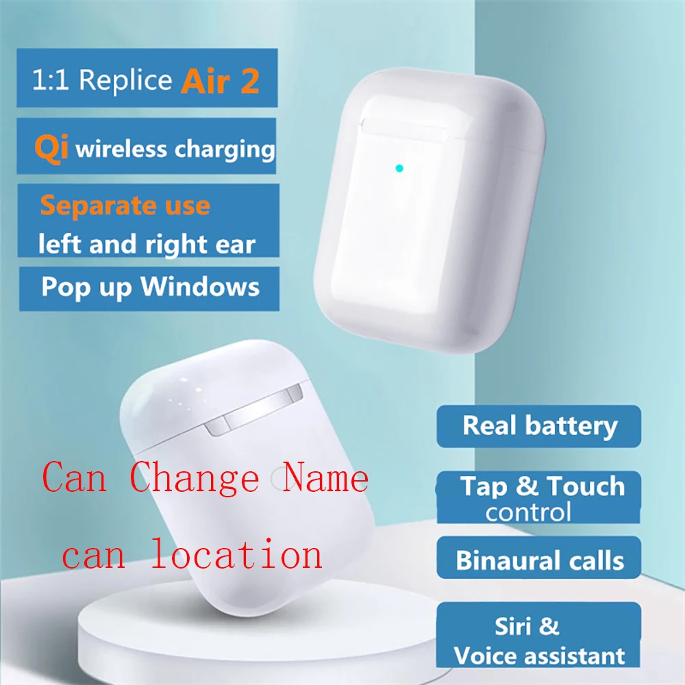 Новинка 1:1 лучшая копия Air 2 Bluetooth наушники можно изменить имя местоположение Kill I200