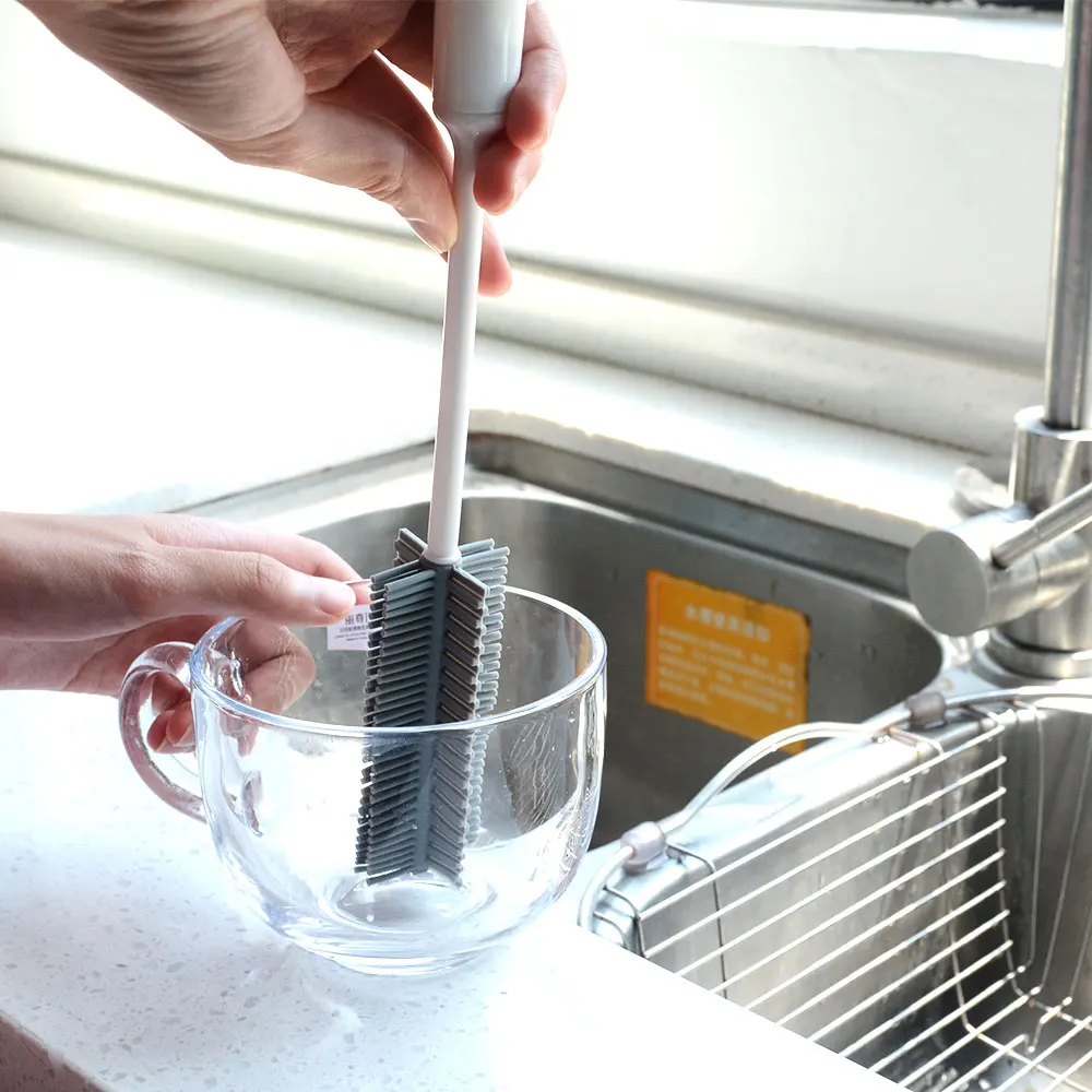 Силиконовая щетка для чистки стекла с длинной ручкой 1 шт. бытовая чашка мытья чая