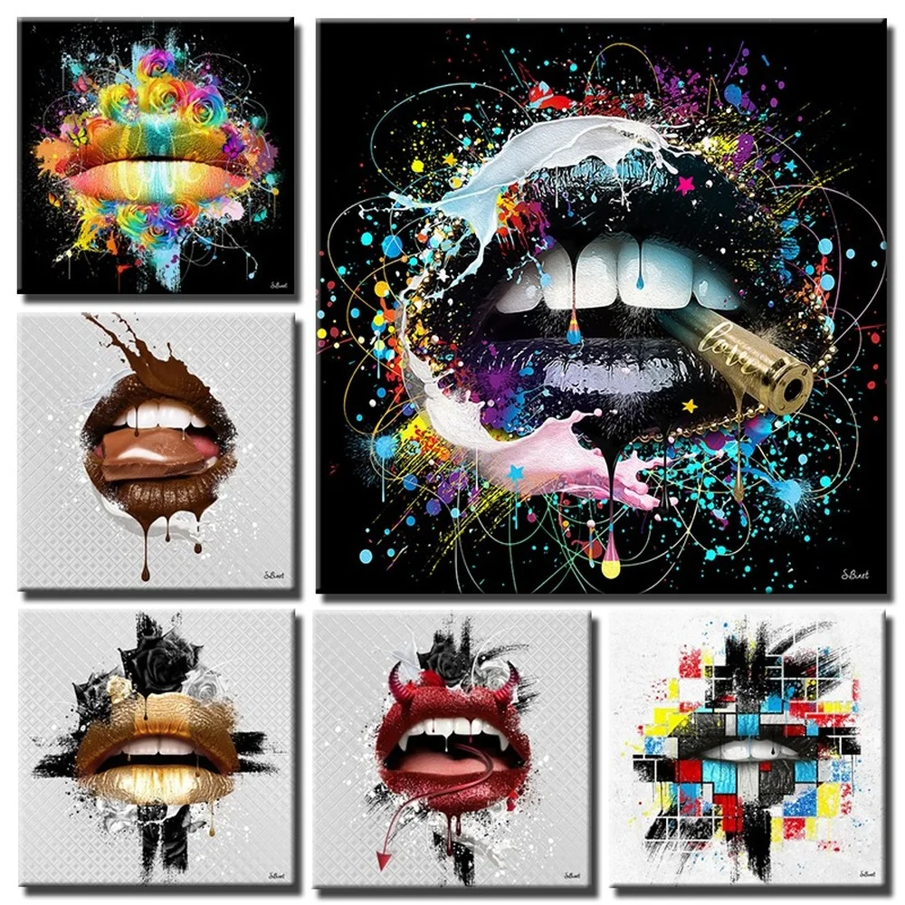 

The Latest Fashion Sexy Abstract Painted Lips Canvas Painting Decoration Home Living Room Bedroom Sofa Background Wall Painting