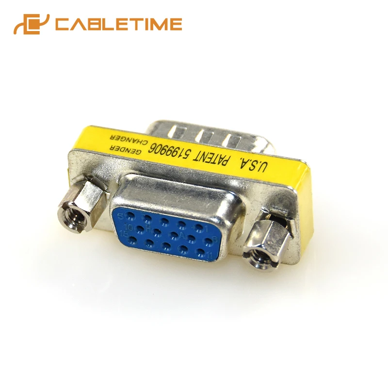CABLETIME 2 шт. (15 контактов VGA SVGA HD15 мужчины к Женский Соединительный разъем мини Пол