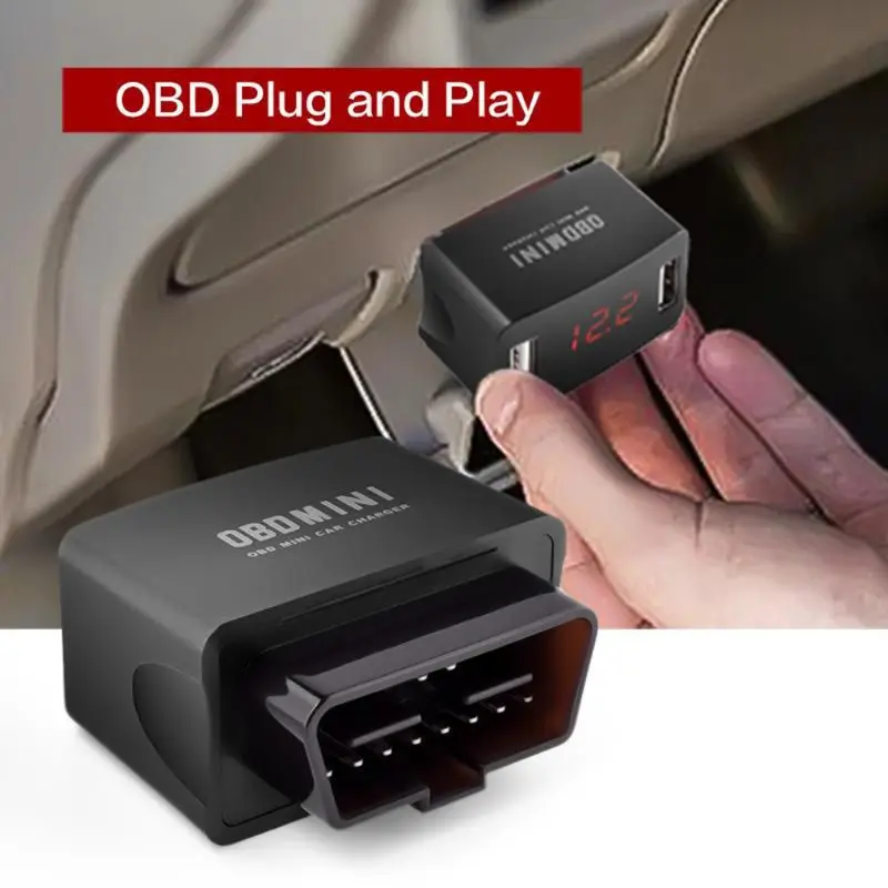 

OBD MINI Car Dual USB Charger 12/24V Car Durable ABS Charger Socket with LED Light Voltage Display with Battery Protection