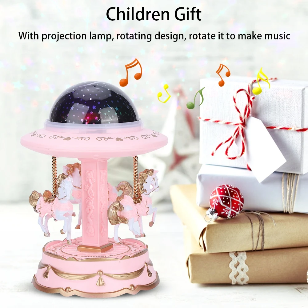 Деревянная Веселая Музыкальная шкатулка с проексветильник для детей детская