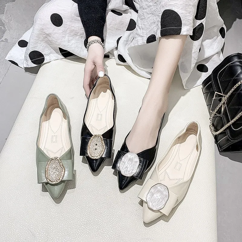 

Spring fashion Pointed Toe singles shoes Pure color rhinestone decoration simple shopping everyday women's casual shoes U25-45