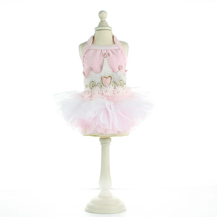 Весенне летние новые стильные розовые платья для собак одежда с принтом короны