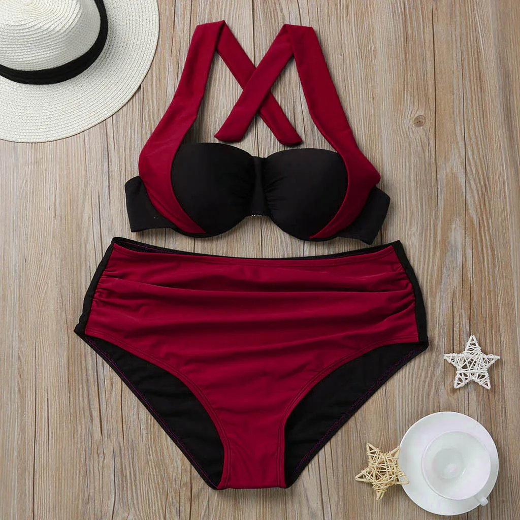 Купальник женский с чашками пуш-ап пикантный бикини бандаж халтер комплект для