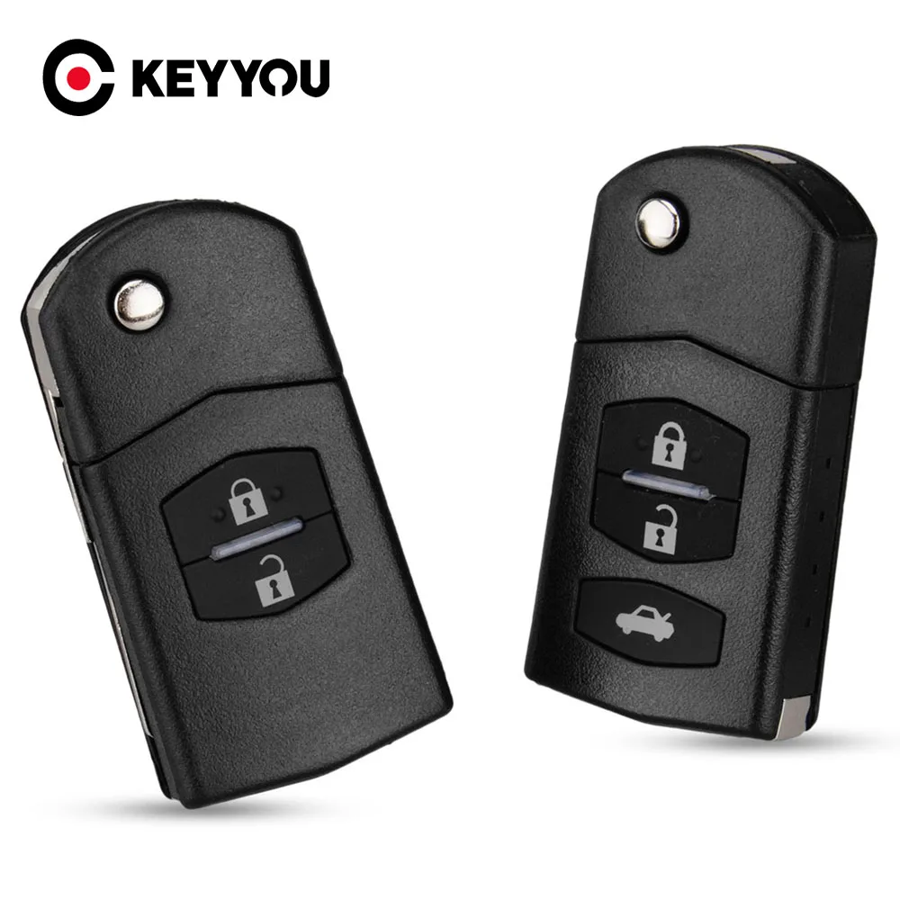 KEYYOU 2/3 Buttons Remote Key Blank Case Folding Flip Remote Key Shell Replacement Case Fob PAD For MAZDA 2 3 5 6 RX8 MX5 2B