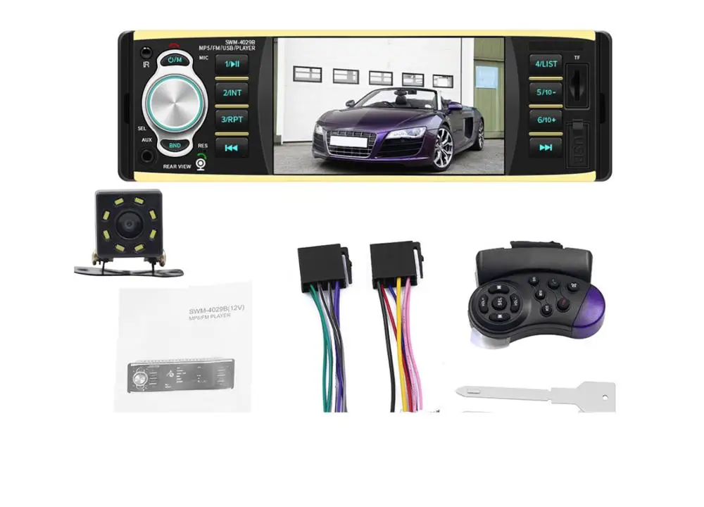 with 8Led camera Автомагнитола 1din 4029 FM Авто Аудио Стерео Bluetooth Aux вход приемник SD USB Поддержка камеры заднего вида рулевое колесо Contral - Цвет: with 8Led camera