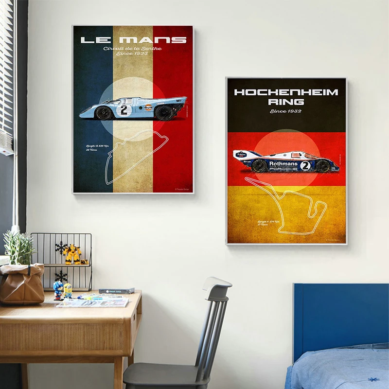 

Le Mans Carrera Panamericana Nurburg Ring Poster on Canvas Print Nordic Wall Art Picture for Living Room Home Decoration