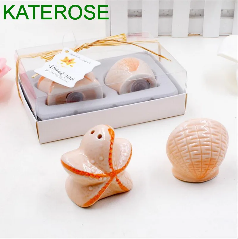 

6SETS Exquisite Ceramic Seashell&Starfish Salt and Pepper Shakers Beach Themed Wedding Favors Party Giveaways For Guest