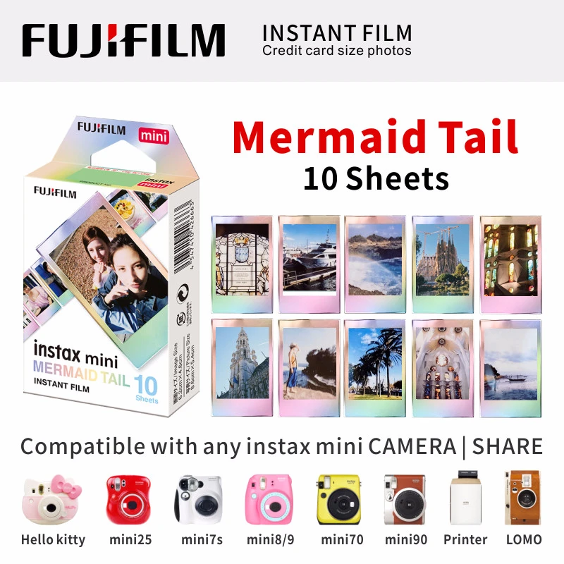 Mermaid Tail ЖК-дисплея с подсветкой FUJIFILM FUJI INSTAX MINI 9 пленка глянцевая фотобумага в 1 пакет для SP1 SP2 70 7cs 8 25 90 50 Lomo - Цвет: Mermaid Tail