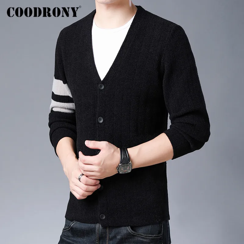 Бренд COODRONY мужской свитер модный полосатый кардиган мужская одежда на осень и