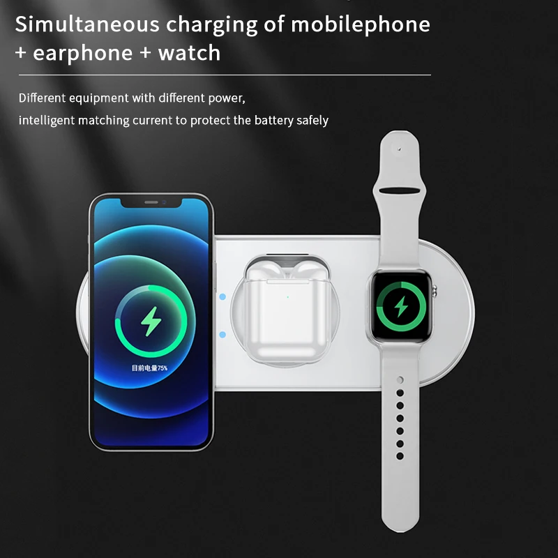 

15W Wireless Charger For iPhone 12/12pro/12pro max/11/8/X/XS Series Fast Charging Station For AirPods Pro For iWatch 5 4 3 2 1