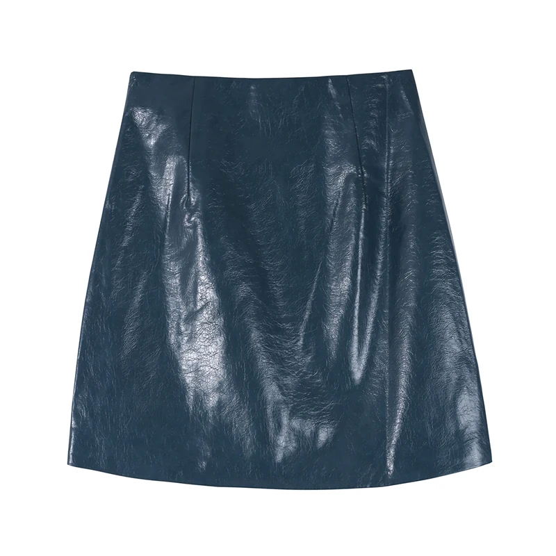 

HECATE SA sexy small split washed leather high waist skirt female spring and autumn A-line skirt vintage jupe cuir fashion deri