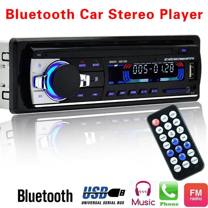 Автомобильный стерео JSD520 Bluetooth V2.0 12V In dash 1 Din FM автомобильное радио ISO power Aux вход