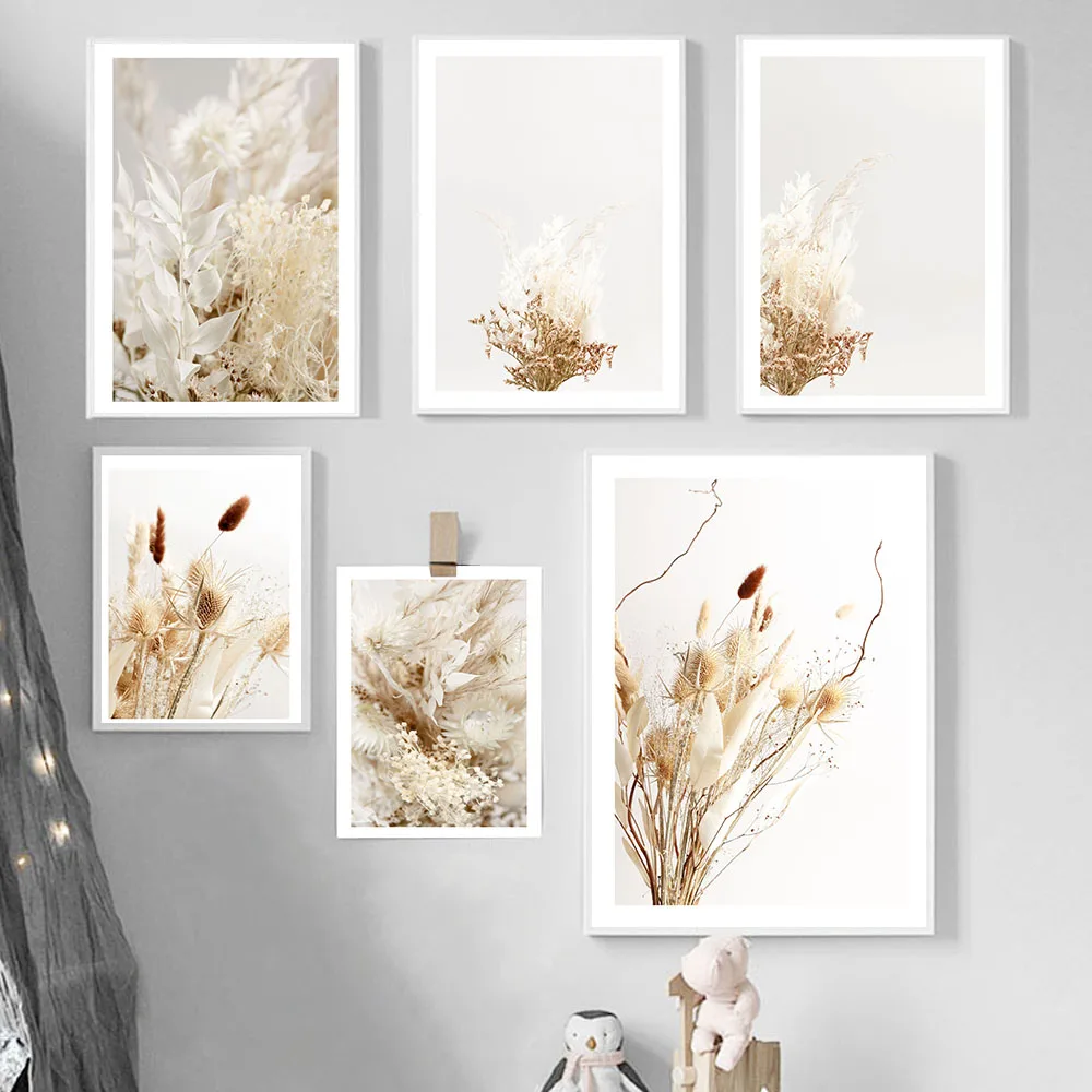 

Minimalist Beige Poster Botanical Canvas Painting Dried Grass Art Print Flower Modern Wall Picture For Living Room Home Decor