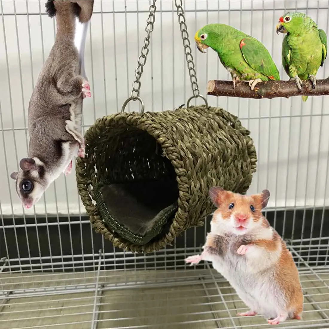 

5 Pcs Hamster Chew Toys Set Wooden Hamster Cage Toys Hammock Nest Swing Bridge Ladder Stairs Climb Toy for Hamster Squirrel