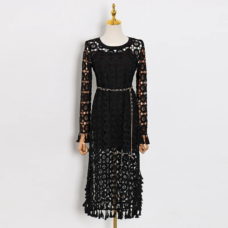 Женское кружевное платье TWOTWINSTYLE вечернее ажурное до щиколотки с длинным рукавом