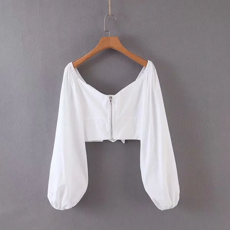 Женская сексуальная с открытыми плечами узлом короткая женская блузка фонарь