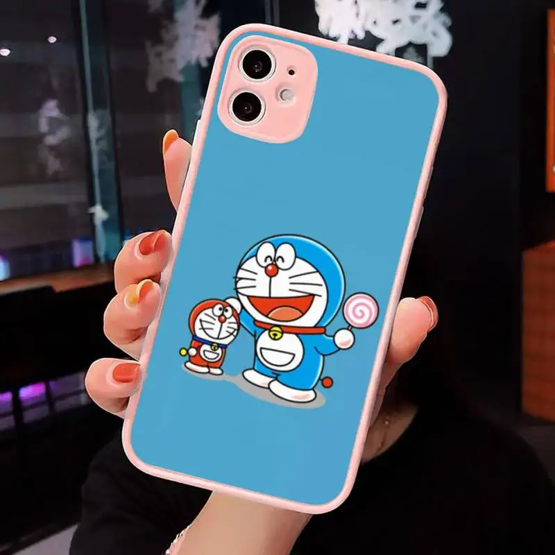 

Cute Cartoon Doraemon Robot cat Phone Cases Matte transparent For Pink iPhone 12 Mini 11 Pro XR XS Max 7 8 Plus X Back Cover