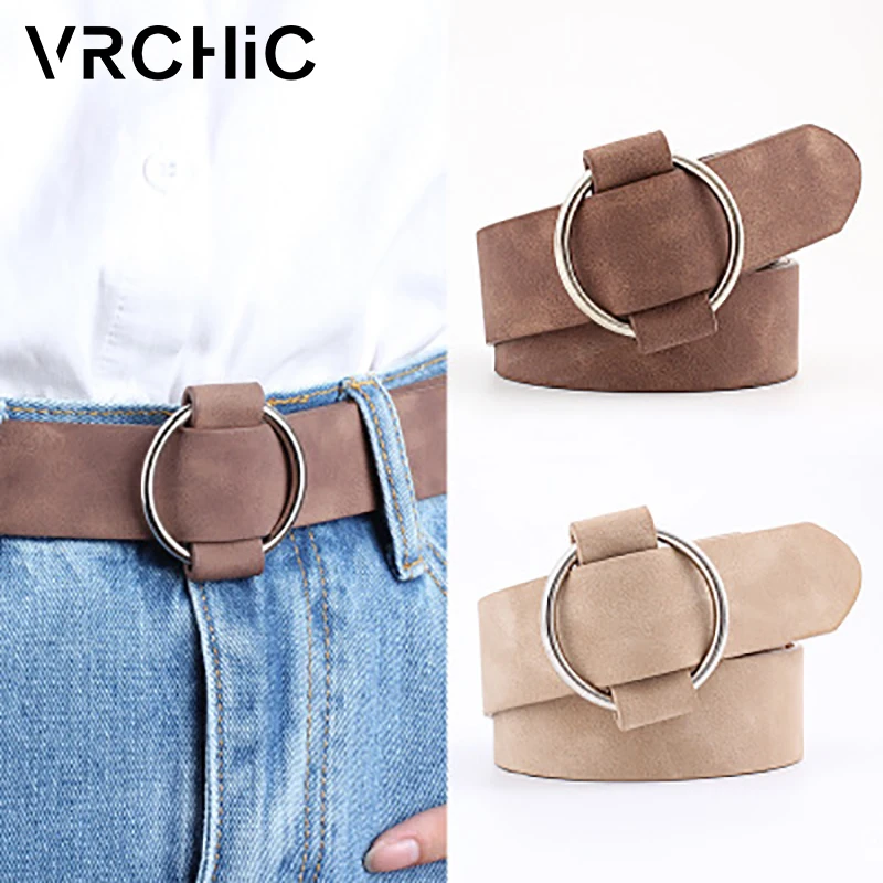 Ретро женский кожаный ремень с круглой пряжкой для досуга Женский металлической