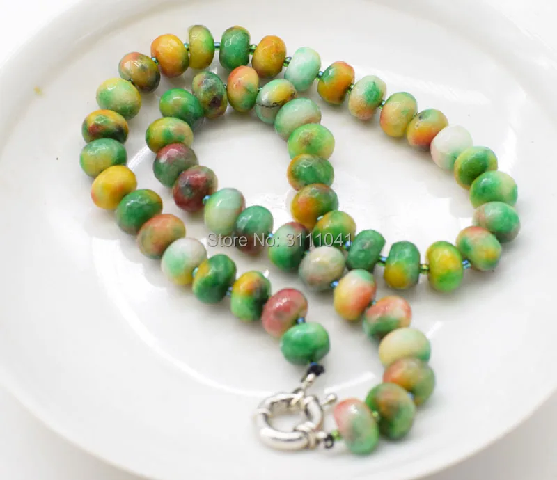 

green jasper roundel faceted necklace 19inch FPPJ wholesale beads nature for woman gift wedding