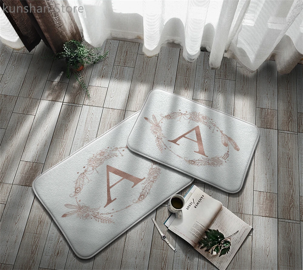 

Nordic Entrance Door Mat Letter Printing Area Rug Hallway Mat Bathroom Kitchen Carpet Home Decor Floor Rug Coral Anti Slip Rug