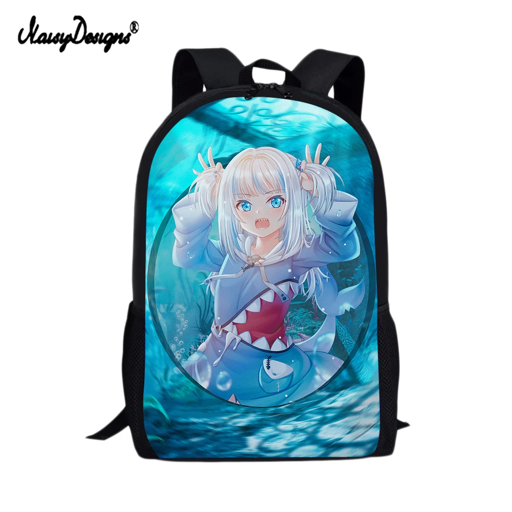 

NOISYDESIGNS Gawr Gura Hololive Anime Print School Backpack For Children Travel Bag Multiple Size BookBag Large Capacity Satchel