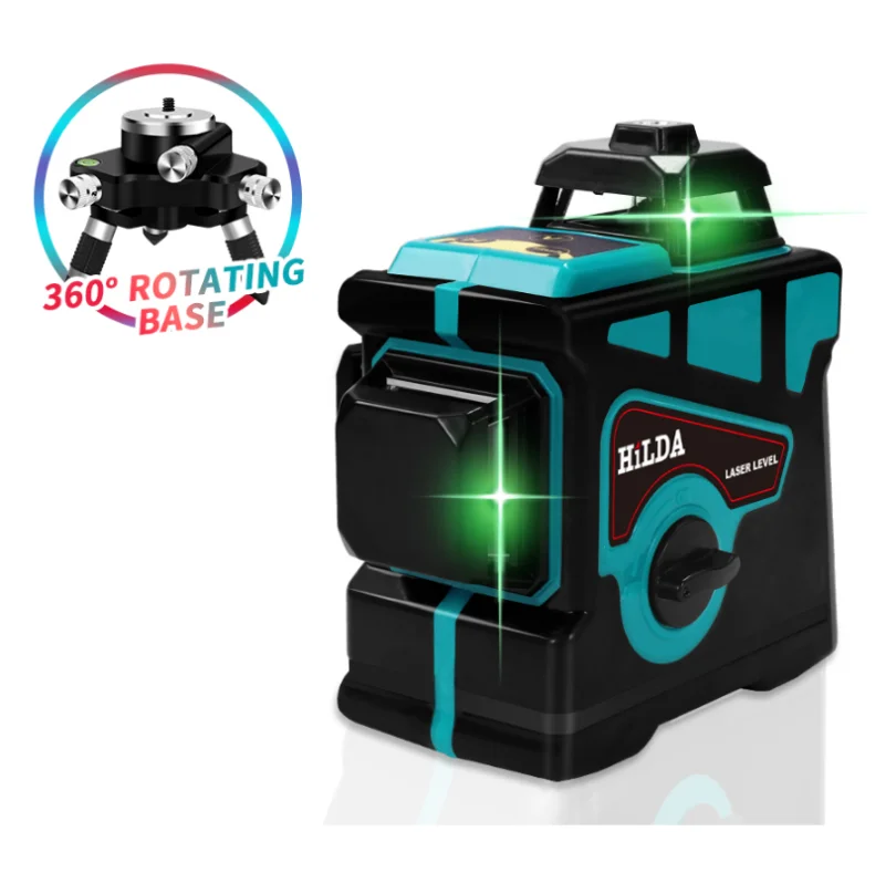 Лазерный уровень с зеленой линией и штативом 12 линий 3D вращение на 360 градусов