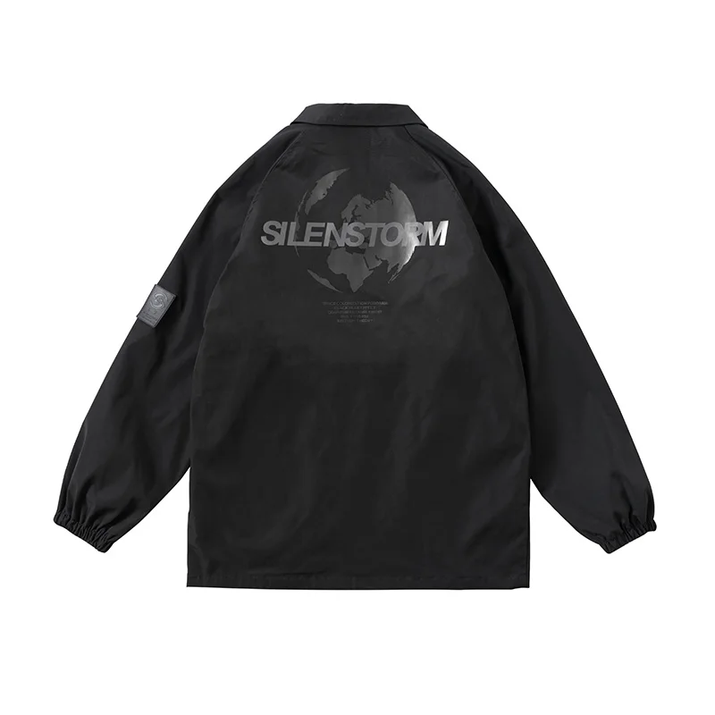 SILENSTORM Techwear черная тренерская куртка Windprood водостойкая оверсайз в стиле хип-хоп |