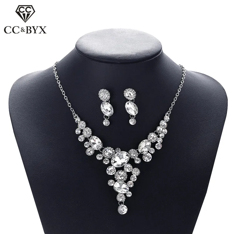 CC Stud Earring and Necklace Luxury Jewelry Sets Wedding For Bridal Shine Cubic Zircon Party Accessories Gift D003 | Украшения и