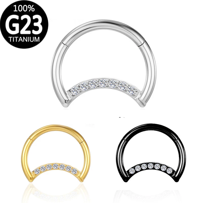 

Кольцо для пирсинга носа G23 титановое пикантное украшение для носа пирсинг для тела золотые циркониевые серьги завитка круглая для перегор...