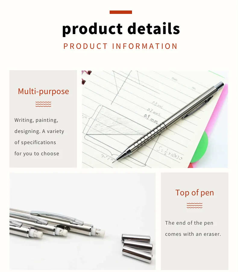 Metal mechanical pencil 0.5 0.7 0.9mm Students writing drawing 4 H9734f00270e74ff0b2e4cb571a5519772