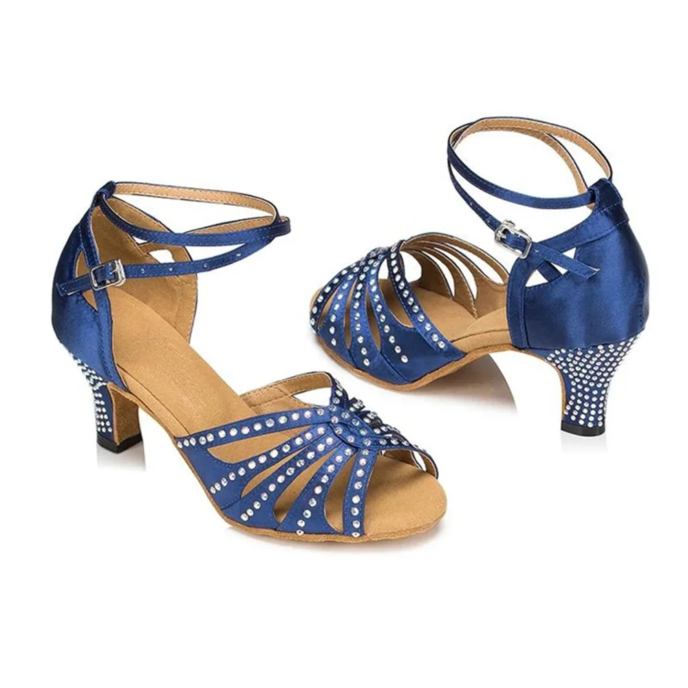 Latin Dance Shoe Woman Buckle Rhinestone Salsa Tango Sneakers Training Dance Shoes High Heel 6cm Heel Ballroom bd dancing shoes