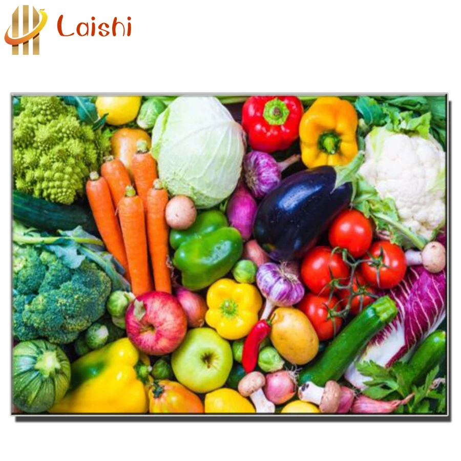 

Алмазная живопись, фрукты и овощи, круглая вышивка, украшение для ресторана