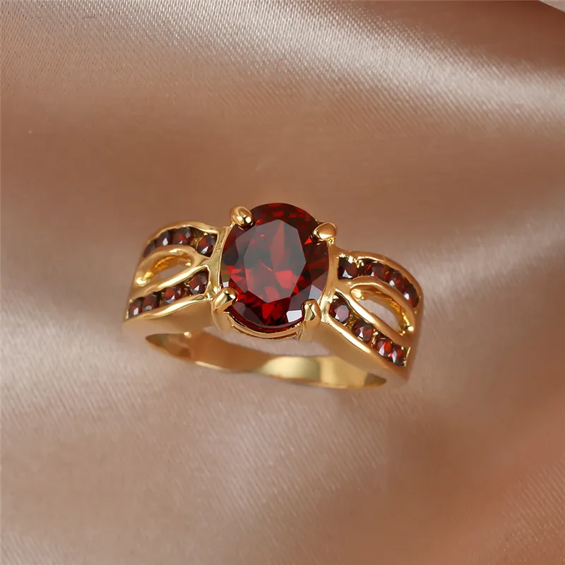 Винтажное женское кольцо с красным кристаллом и камнем очаровательные