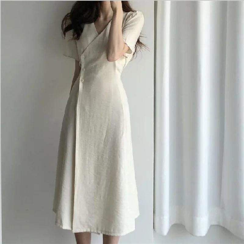 

Платье женское Плиссированное бежевое, с рукавом 2020, на лето, CL378, винтажный буф