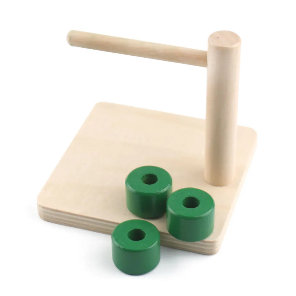 Деревянные игрушки Монтессори для младенцев диски на горизонтальном дюбеле
