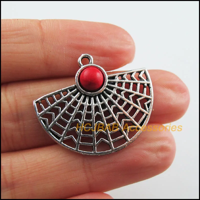 Мода 8 шт. новый вентилятор паутина Подвески тибетский серебристый цвет красный