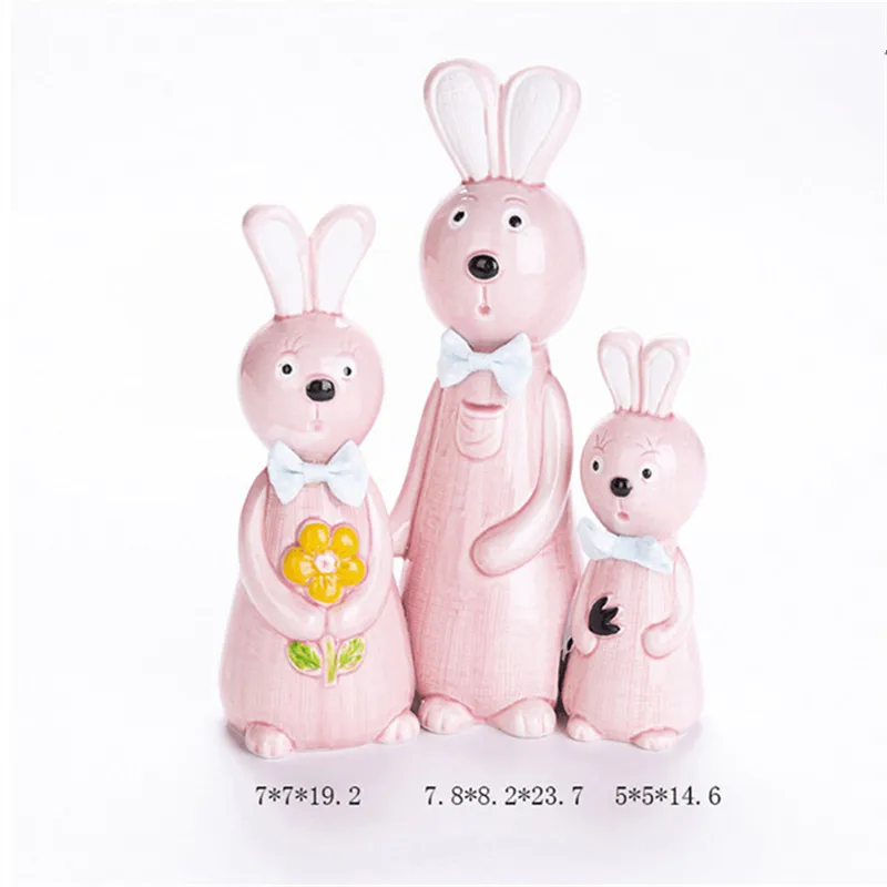 

3Pcs/Set Ceramic Bunny Miniature Figurines Cute Family of Three Micro Landscape Sculpture Home Office Desk Decoration Sculpture