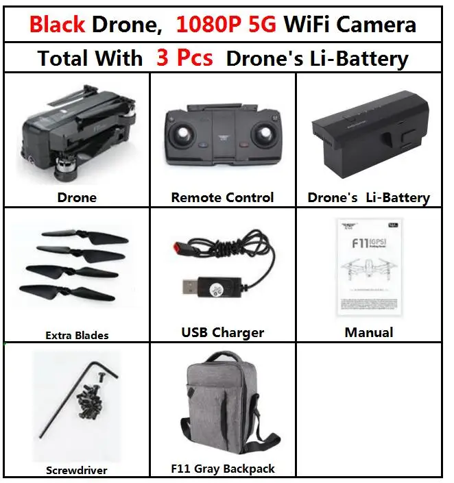 F11 1080P 3b Gray SJRC F11 PRO бесщеточный gps RC складной Дрон Квадрокоптер вертолет с Wi-Fi FPV 1080 P/2 K HD камера 25 минут время полета - Цвет: F11 1080P 3b Gray